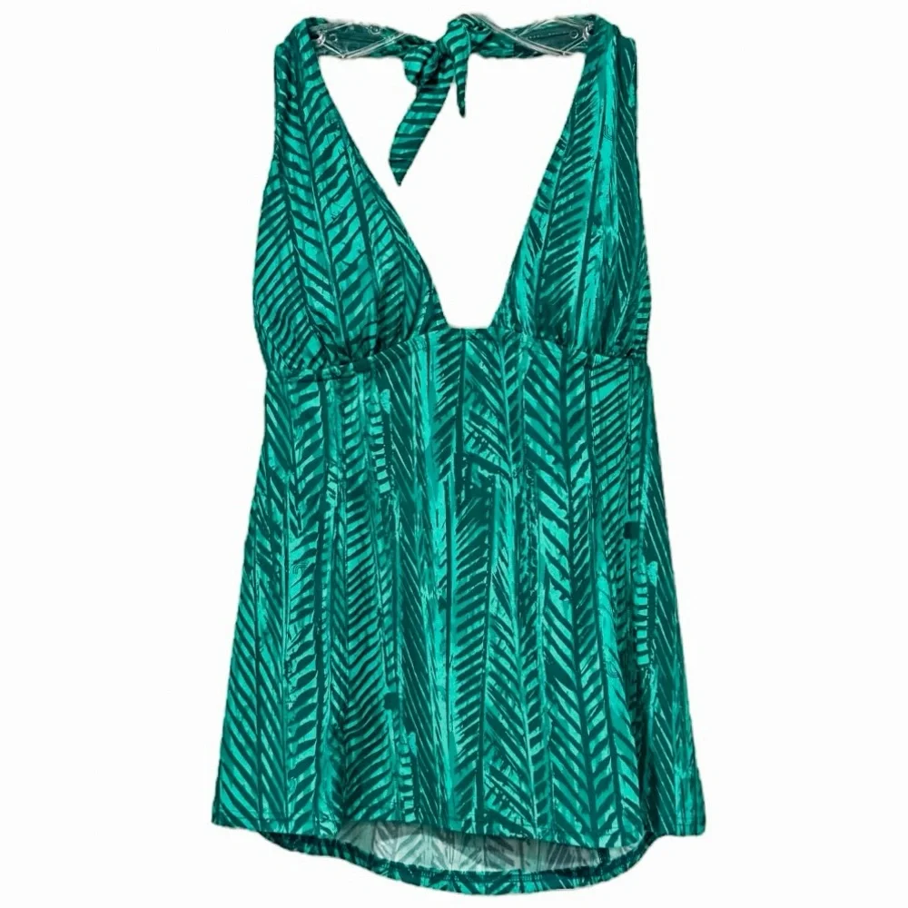Lole Jamaica Tankini Top Green Tropical Leaf Print Halter